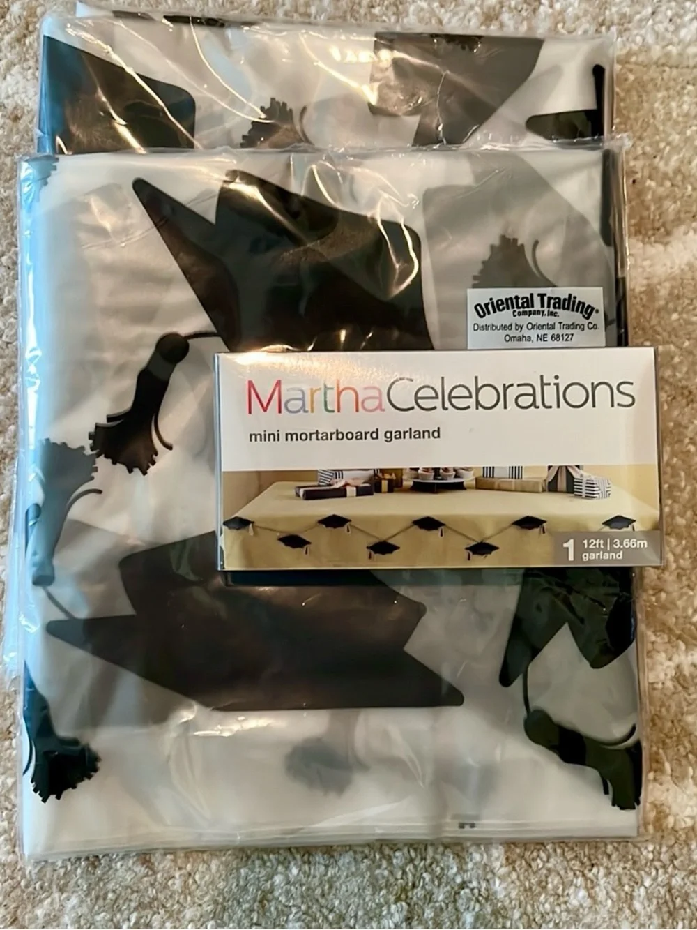 Mini Mortarboard Graduation Cap Garland and 2 Clear Graduation Cap Tablecloths